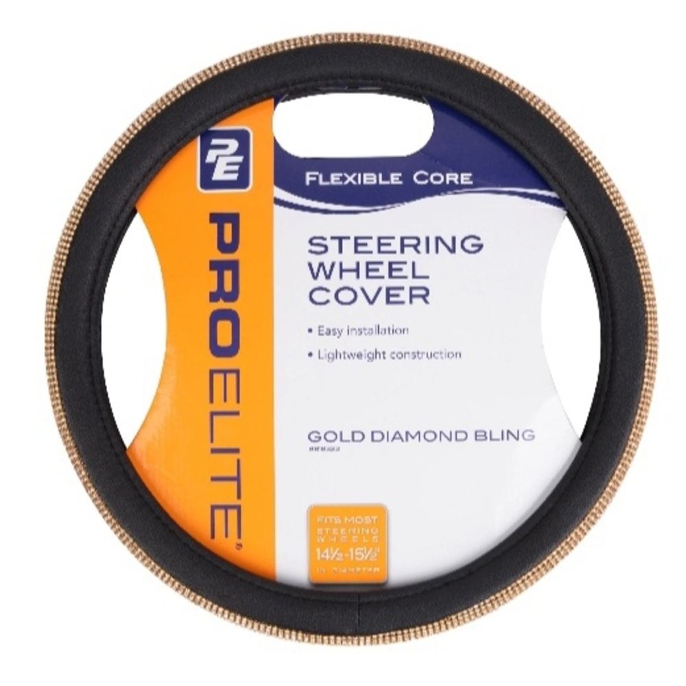 ProElite Gold Bling Rhinestone 14 1/2in Gold Bling Steering Wheel Cover NEW